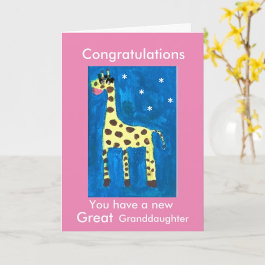 Nieuwe achterkleindochter giraffe kaart (Gele Bloem)