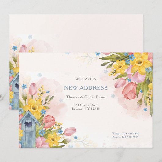 Nieuwe adres bloemen aankondiging (Voorkant / Achterkant)