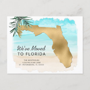 Nieuwe Adres Florida Map Beach Scene Moving Aankondigingskaart