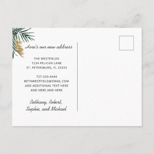 Nieuwe Adres Florida Map Beach Scene Moving Aankondigingskaart (Achterkant)