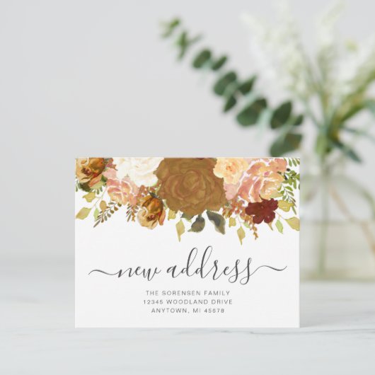 Nieuwe adres herfst bloemige verhuis aankondiging briefkaart (Staand voorkant)