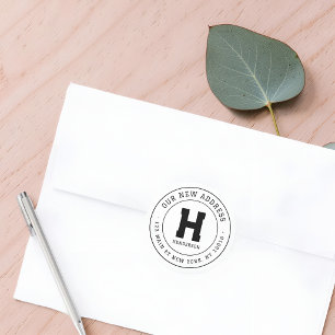 Nieuwe adres minimalistische verhuis aankondiging ronde sticker