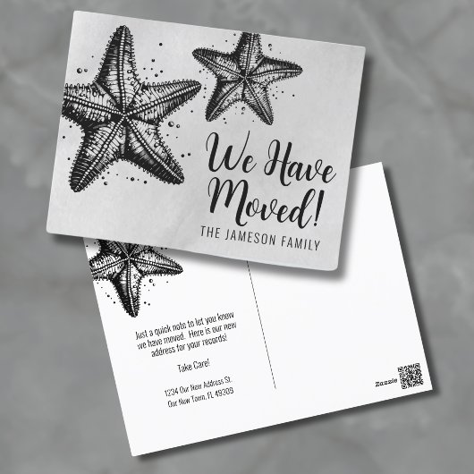 Nieuwe Adres Strand Bewegende Aankondiging Kaart