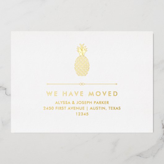 Nieuwe adresaankondiging met gouden folie ananas uitnodiging (Voorkant)