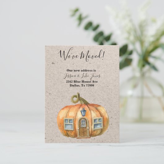 Nieuwe adresmededeling Thanksgiving pomkin Ann ver Aankondigingskaart (Staand voorkant)