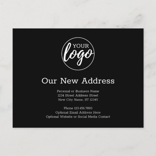 Nieuwe adreswijziging met Business Logo Black Aankondigingskaart (Voorkant)