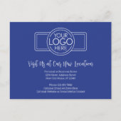 Nieuwe adreswijziging met Business Logo Blue Aankondigingskaart (Voorkant)