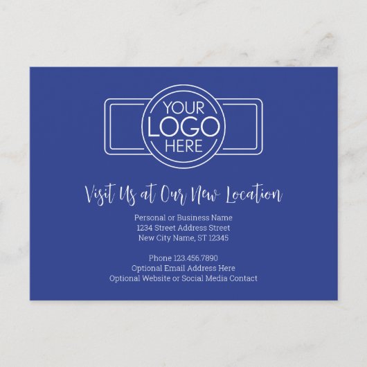 Nieuwe adreswijziging met Business Logo Blue Aankondigingskaart (Voorkant)
