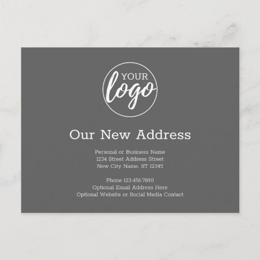 Nieuwe adreswijziging met zakelijke Logo grijs Aankondigingskaart (Voorkant)