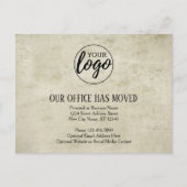 Nieuwe adreswijziging met zakelijke Logo Parchment Aankondigingskaart (Voorkant)