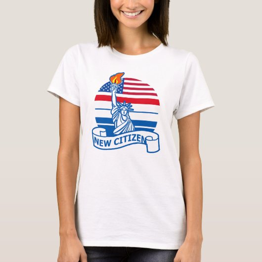 Nieuwe Amerikaanse burger met Vrijheidsbeeld T-shirt (Voorkant)