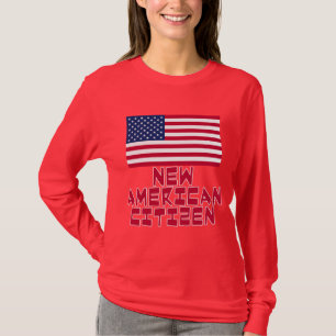 Nieuwe Amerikaanse staatsburger met Amerikaanse vl T-shirt