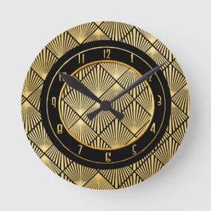 Nieuwe Art Deco Circular Black en Gold Ronde Klok