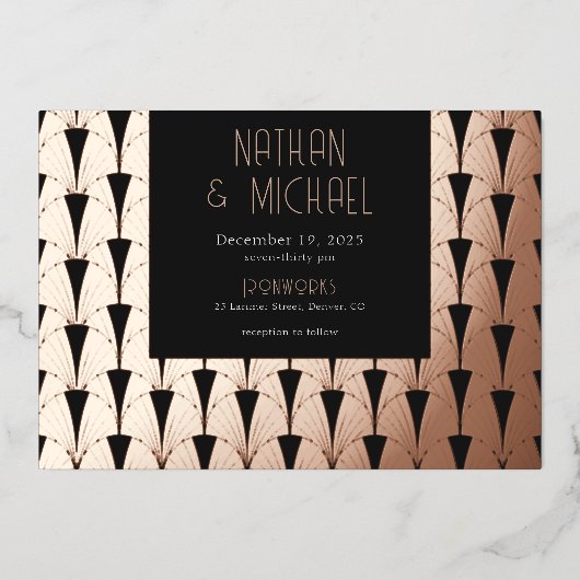 Nieuwe Art Deco Roos Folie Uitnodiging (Voorkant)