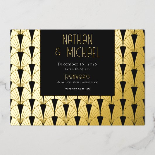 Nieuwe Art Deco Silver Foil Uitnodiging (Voorkant)