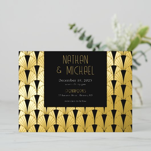 Nieuwe Art Deco Silver Foil Uitnodiging (Staand Voorkant)