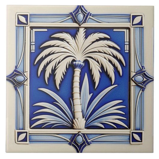 Nieuwe Art Deco Style Palm Keramische Tegel. Tegeltje (Voorkant)