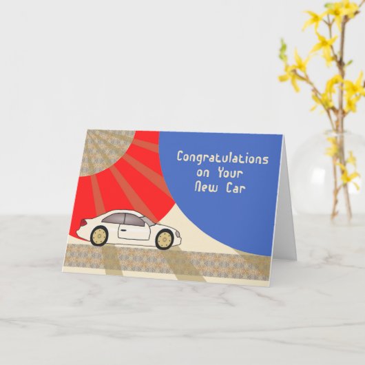 Nieuwe auto gefeliciteerd Kaart met champagne-auto (Gele Bloem)