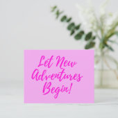 Nieuwe avonturen beginnen - roze - briefkaart (Staand voorkant)