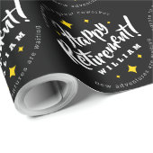 Nieuwe avonturen wachten op Fun Gold Stars Retirem Cadeaupapier (Rol Hoek)