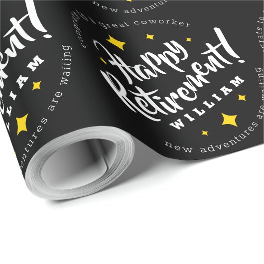 Nieuwe avonturen wachten op Fun Gold Stars Retirem Cadeaupapier (Rol Hoek)