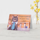 Nieuwe baan kat wenskaart kaart (Gele Bloem)