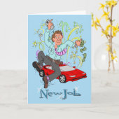 Nieuwe baan Man Cartoon karikatuur Kaart (Gele Bloem)