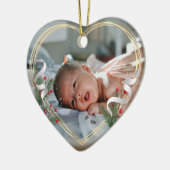 Nieuwe Baby 1st-mas Holly & Pine Gold Lijst Foto Keramisch Ornament (Links)