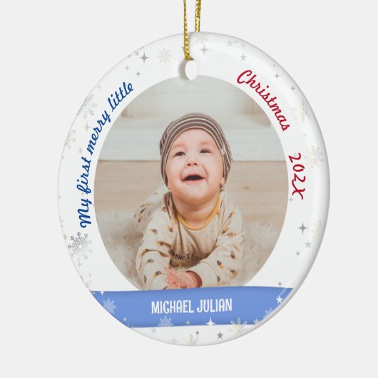 Nieuwe baby 2 Foto's Mijn eerste prettige kerstfee Keramisch Ornament (Links)