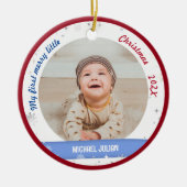 Nieuwe baby 2 Foto's Mijn eerste prettige kerstfee Keramisch Ornament (Voorkant)