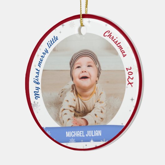 Nieuwe baby 2 Foto's Mijn eerste prettige kerstfee Keramisch Ornament (Links)