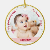 Nieuwe baby 2 Foto's Mijn eerste prettige kerstfee Keramisch Ornament (Voorkant)