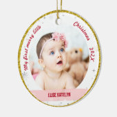 Nieuwe baby 2 Foto's Mijn eerste prettige kerstfee Keramisch Ornament (Links)