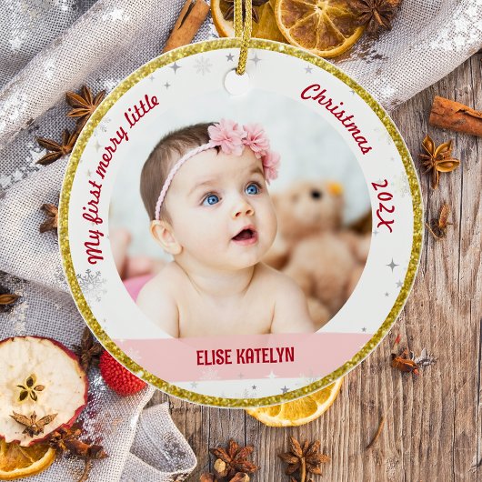 Nieuwe baby 2 Foto's Mijn eerste prettige kerstfee Keramisch Ornament
