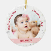 Nieuwe baby 2 Foto's Mijn eerste prettige kerstfee Keramisch Ornament (Voorkant)