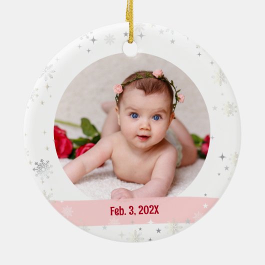 Nieuwe baby 2 Foto's Mijn eerste prettige kerstfee Keramisch Ornament (Achterkant)
