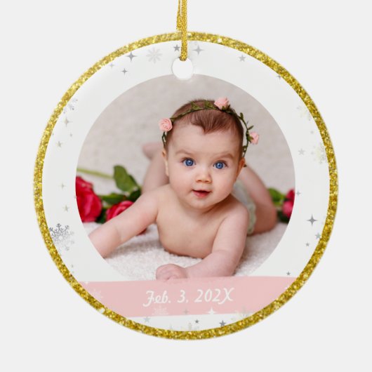 Nieuwe baby 2 Foto's Mijn eerste prettige kerstfee Keramisch Ornament (Achterkant)