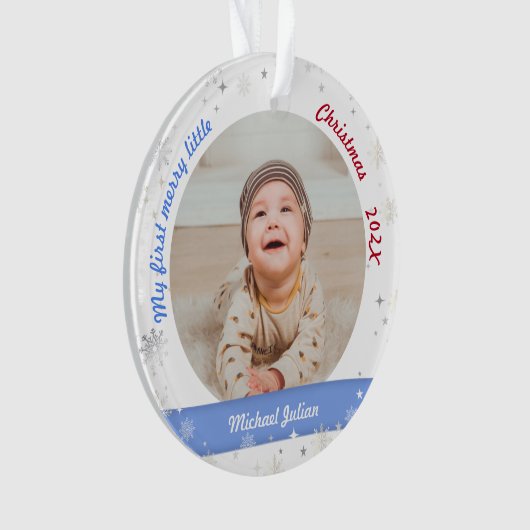 Nieuwe baby 2 Foto's Mijn eerste prettige kerstfee Ornament (voorkant)