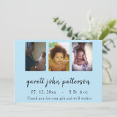 Nieuwe Baby 3-afbeelding blauw Aankondiging (Staand voorkant)