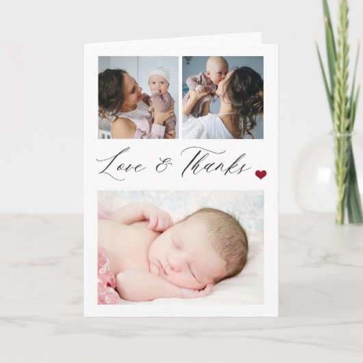 Nieuwe baby 3 fotocollage elegant dank u kaart (Voorkant)