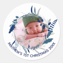 NIEUWE Baby Aankondiging 1e Kerstmis FOTO Festijn Ronde Sticker