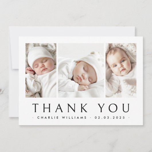 Nieuwe baby aankondiging 3 foto dank u kaart (Voorkant)