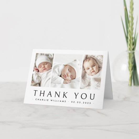 Nieuwe baby aankondiging 3 foto dank u kaart (Voorkant)