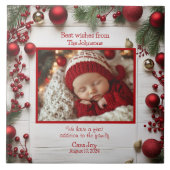 Nieuwe Baby Aankondiging Foto Kerstmis Tegeltje (Voorkant)
