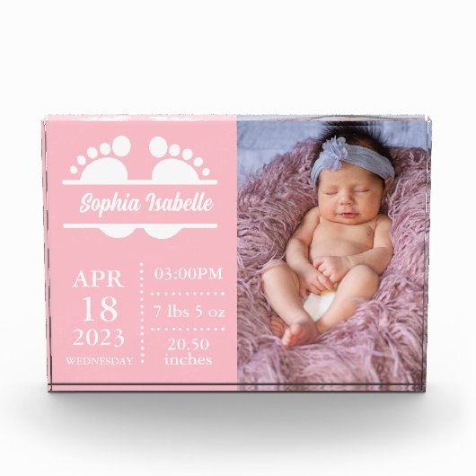 Nieuwe Baby Aankondiging Meisje Geboorte Stat Foto (Voorkant)