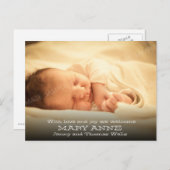 Nieuwe Baby aankondiging (witte tekst, horizontaal (Voorkant / Achterkant)