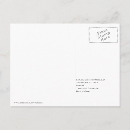 Nieuwe Baby aankondiging (witte tekst, horizontaal (Achterkant)