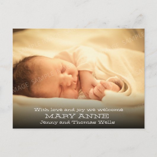 Nieuwe Baby aankondiging (witte tekst, horizontaal (Voorkant)