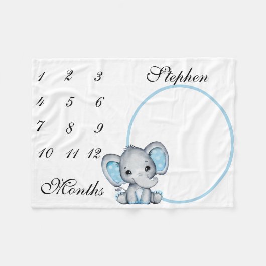 Nieuwe Baby Baby Milestone Blue Elephant Pink Foto Fleece Deken (Voorkant (Horizontaal))