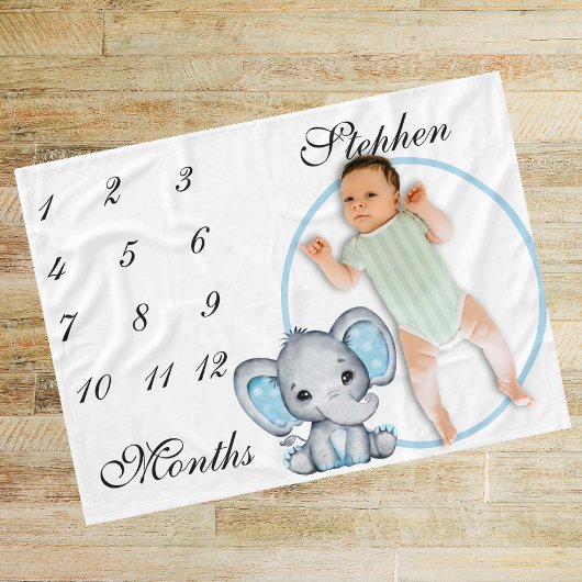 Nieuwe Baby Baby Milestone Blue Elephant Pink Foto Fleece Deken